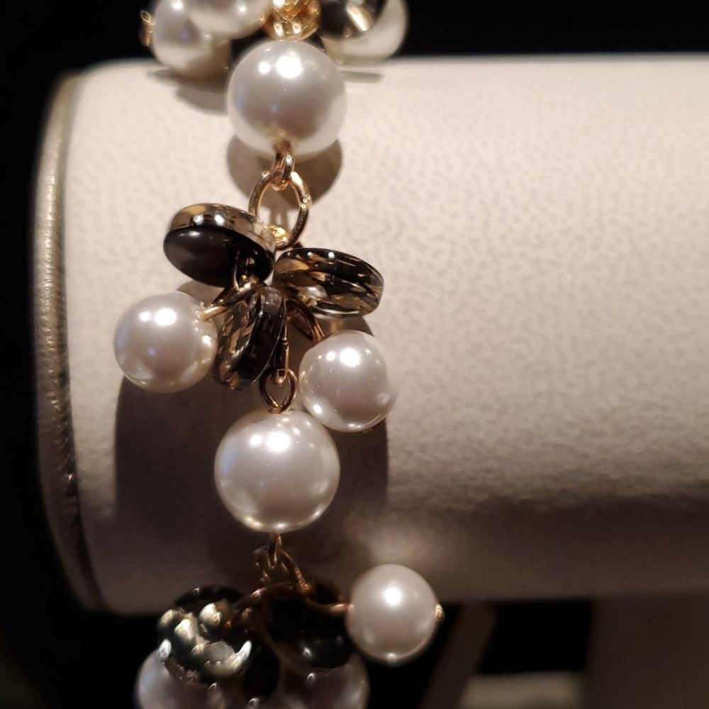 NWT Black and gold beads with pearls bolo bracelet - Picture 2 of 5